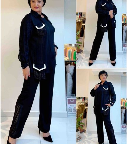 JACKET AND PANTS WITH SHEER INSET DETAILING