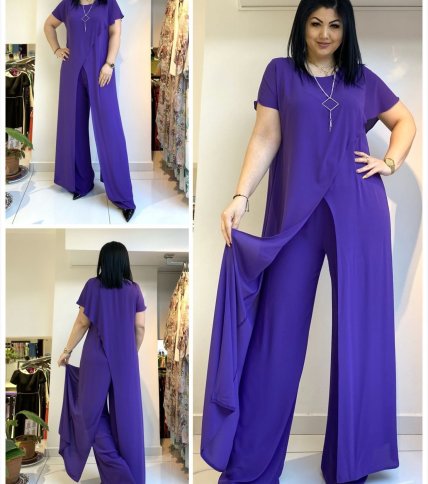 SHORT SLEEVE LONG TOP WITH OPEN FRONT AND MATCHING PANTS