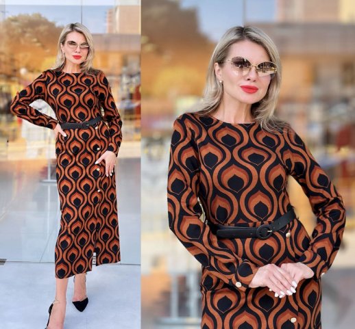 PATTERN SIDE BUTTON FRONT MIDI DRESS