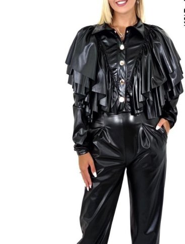 RUFFLE LEATHER BUTTON FRONT JACKET