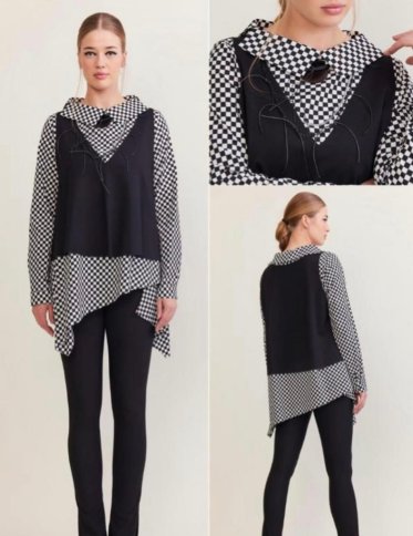 CHECKERED PRINT LONG TUNIC