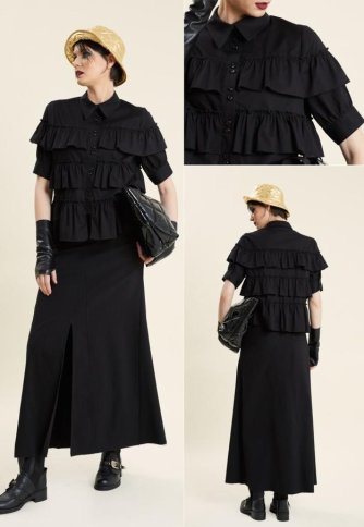 SHORT SLEEVE RUFFLE TIERED SHIRT