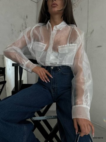 SHEER SHIRT WITH FRONT POCKET DETAIL