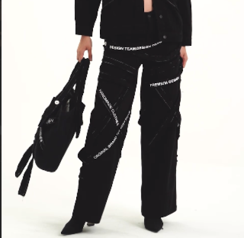 STRAP DETAIL AND PRINT FLARED JEANS