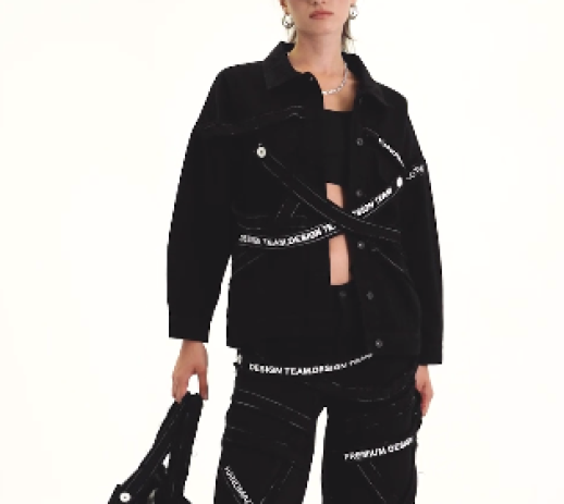 STRAP AND PRINT DETAIL JEAN JACKET