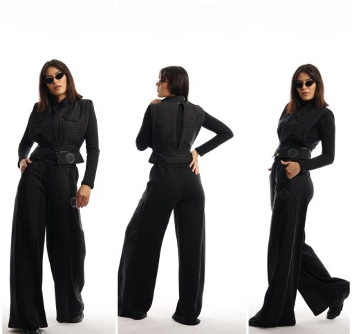 CROPPED JACKET WITH REMOVABLE HEM AND MATCHING PANTS