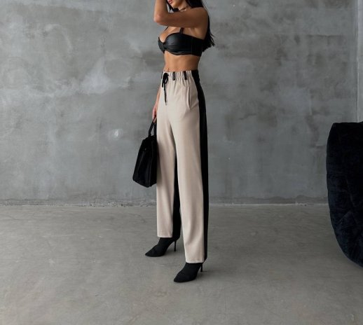 TWO TONE FAUX LEATHER AND FABRIC PANTS