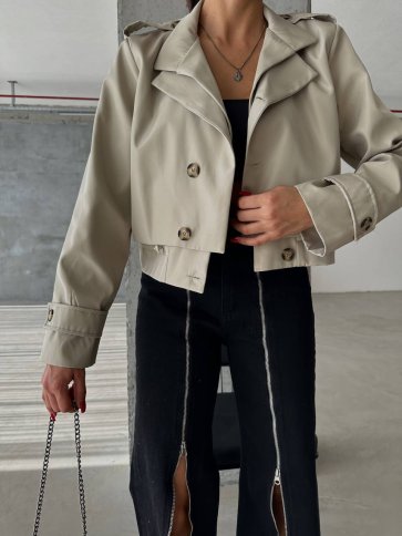 DOUBLE LAYER CROP TRENCH JACKET