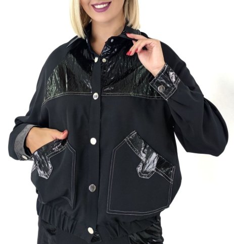 FAUX LEATHER AND FABRIC JACKET