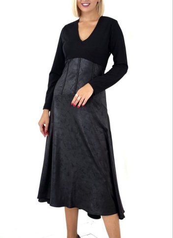 FLARED TWO TONE FABRIC MIDI DRESS