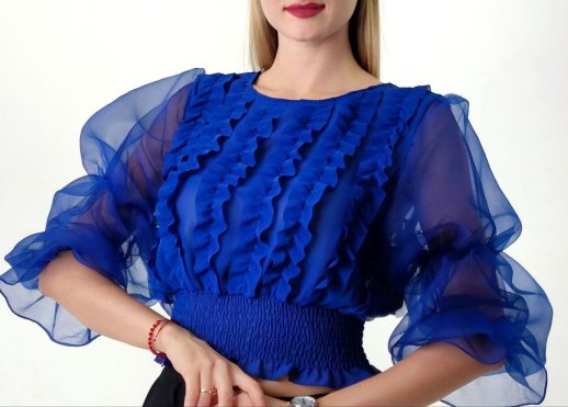 ELASTIC CROP SHEER RUFFLE BLOUSE