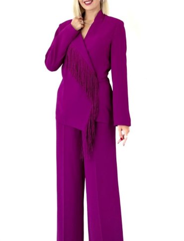 WRAP STYLE BLAZER WITH FRINGE DETAIL AND MATCHING PANTS