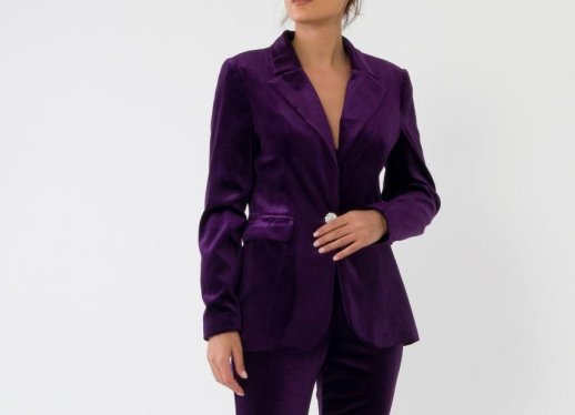 CRUSHED VELVET BLAZER WITH 1 BUTTON CLOSURE