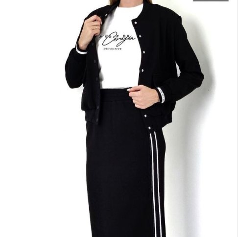 SPORTY BOMBER JACKET, T SHIRT AND MAXI BODY CON SKIRT