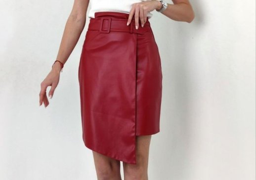WRAP ANGULAR FAUX LEATHER SKIRT