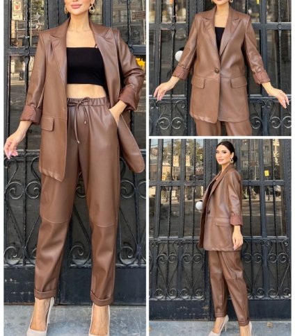 FAUX LEATHER CROPPED ELASTIC WAIST PANT