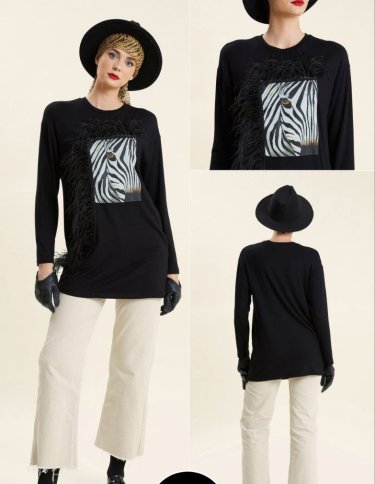 ZEBRA FEATHERED LONG T SHIRT