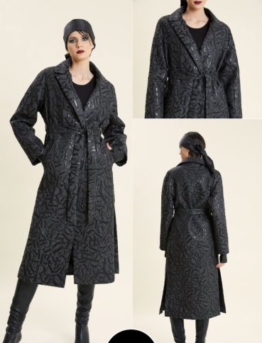 WRAP COAT WITH EMBOSSED METALLIC PRINTING
