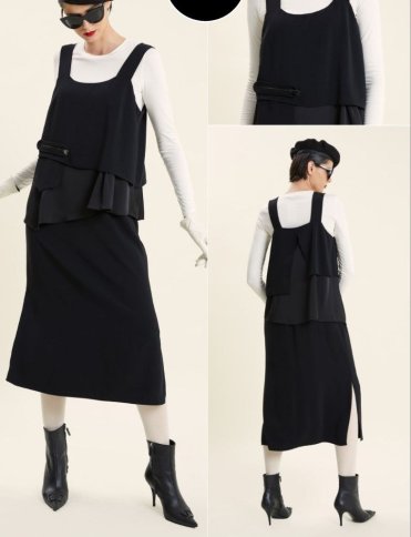 PEPLUM FLARED SLEEVLESS MIDI DRESS