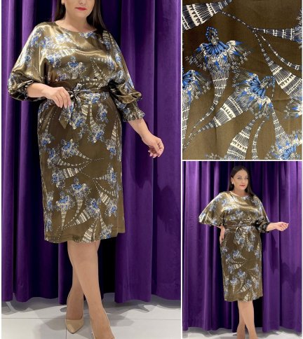 SILKY DRESS WITH ELASTIC CROP SLEEVES AND BELT