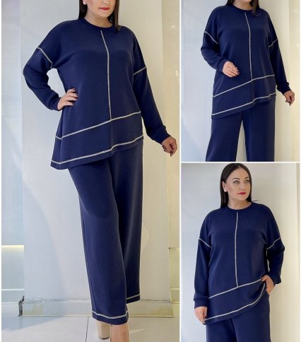 ANGLULAR TOP WITH PIPING DETAIL AND PANTS