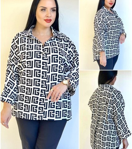 V NECK PATTERNED TOP WITH BUTTON FRONT BACK