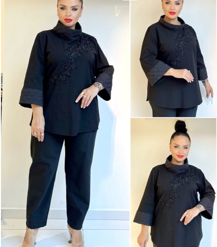 QUILTED NECK AND CUFF STYLE TOP