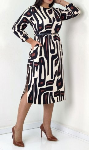 GRAPHIC FLARED DRESS WITH SMALL BELT
