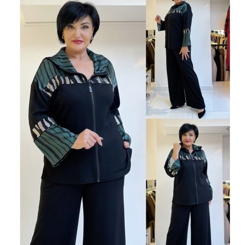 ZIPPER JACKET WITH PATTERN DETAILS AND FLARED PANTS