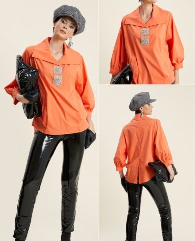 COLLARED BLOUSE WITH DIAMANTE DETAILS