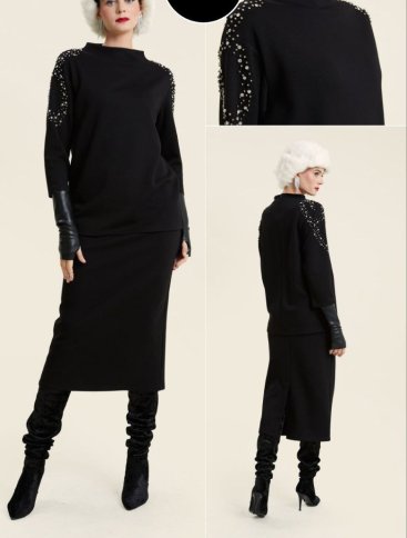 LONG TOP WITH DIAMANTE DETAIL AND SLIM MIDI SKIRT