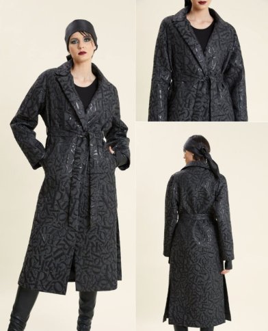 SHINY EMBOSSED PATTERNED STYLE WRAP COAT