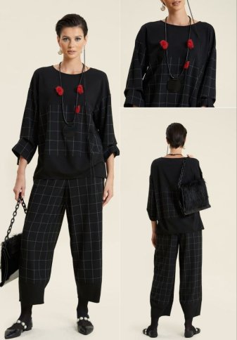 GRID PATTERN TOP AND PANT WITH BLACK TRIM