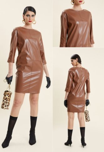 SHORT FAUX LEATHER SHIFT DRESS