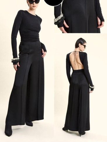 SEAMED PALAZZO FLARED PANTS