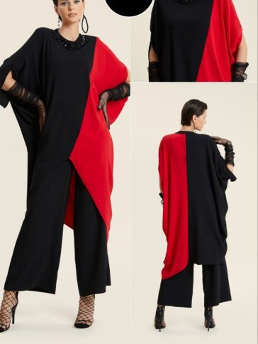 2 TONE COLOR ASYMMETRICAL TOP AND PANTS