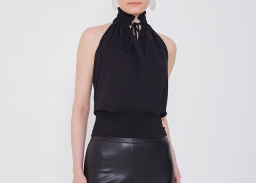 HIGH NECK BACKLESS TIE TOP