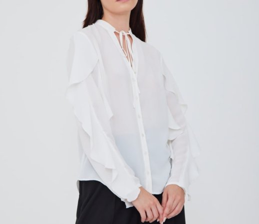 RUFFLED SLEEVE AND TIE TOP BLOUSE