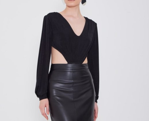 CURVED BODY SUIT WITH TIE BACK