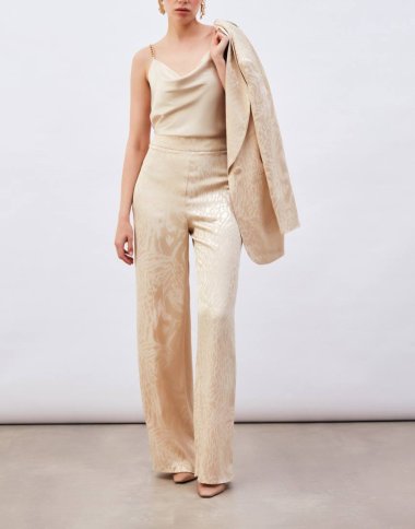 SILKY EMBOSSED PATTERN FLARED PANT