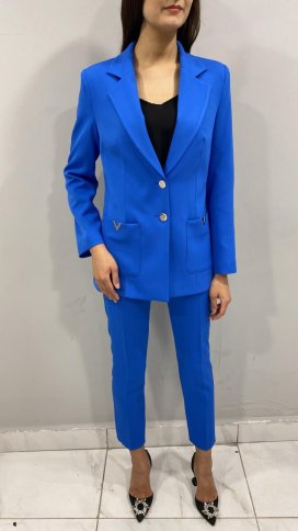 BLAZER WITH METAL DETAILS AND SLIM FIT PANTS