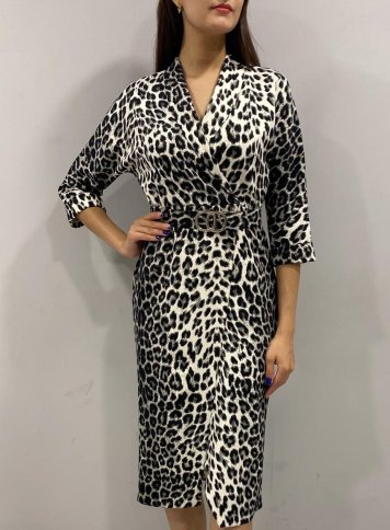 SATIN LEOPARD WRAP DRESS WITH BELT