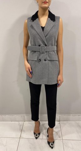 SLEEVELESS JACKET WITH FAUX FUR COLLAR