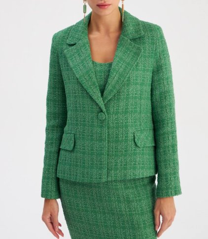 BOUCLE FABRIC SHORT BOXY BLAZER